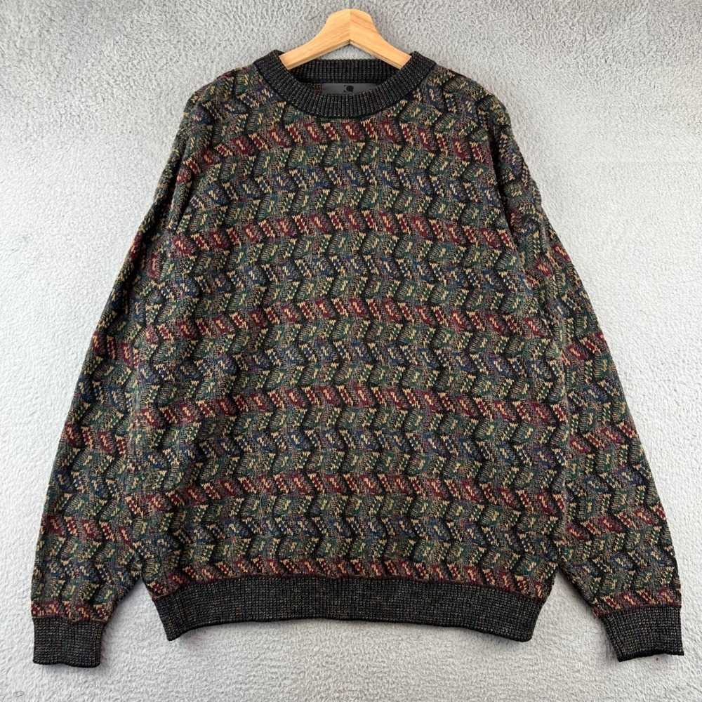 Vintage Consensus Mens XL Vintage Geometric Knit‎ Crewneck Sweater Multi-Color